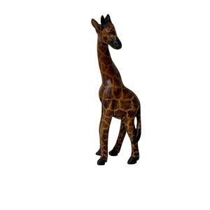 Unbranded Giraffe Figurine  Brown Hand Carved Wood Safari Decor 6in